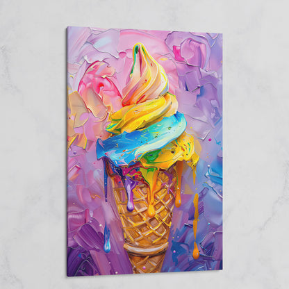 Rainbow Ice Cream Canvas Print for Kids on gallery wrap