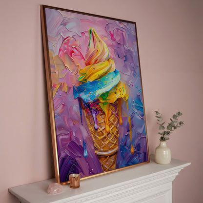 Rainbow Ice Cream Canvas Print for Kids in rose gold floating frame