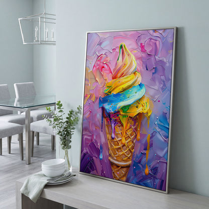 Rainbow Ice Cream Canvas Print for Kids in silver floating frame