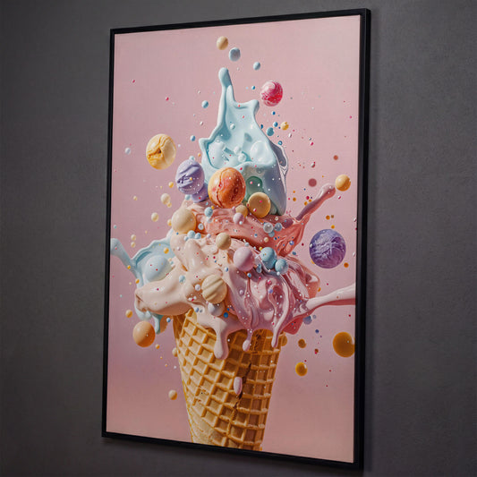 Pastel Ice Cream Canvas Print with Soft Color Palette shown in black floating frame