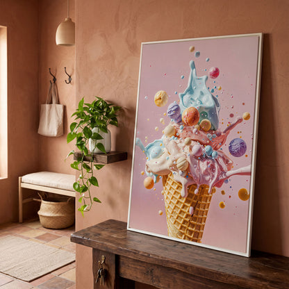 Pastel Ice Cream Canvas Print with Soft Color Palette in white floating frame