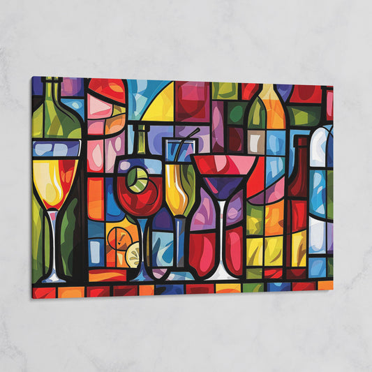 Geometric Wine Bottles & Cocktails Canvas on gallery wrap
