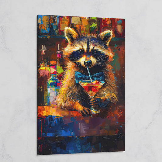 Raccoon at the Bar Canvas Print on gallery wrap