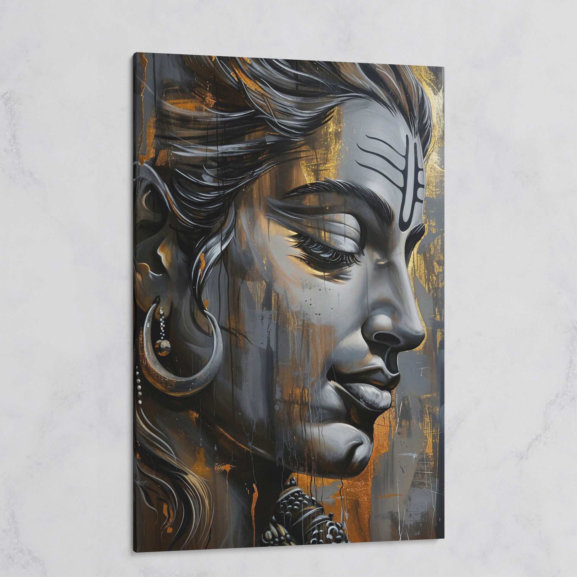 Lord Shiva Canvas Print in Charcoal and Gold on gallery wrap