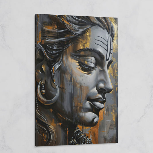 Lord Shiva Canvas Print in Charcoal and Gold on gallery wrap