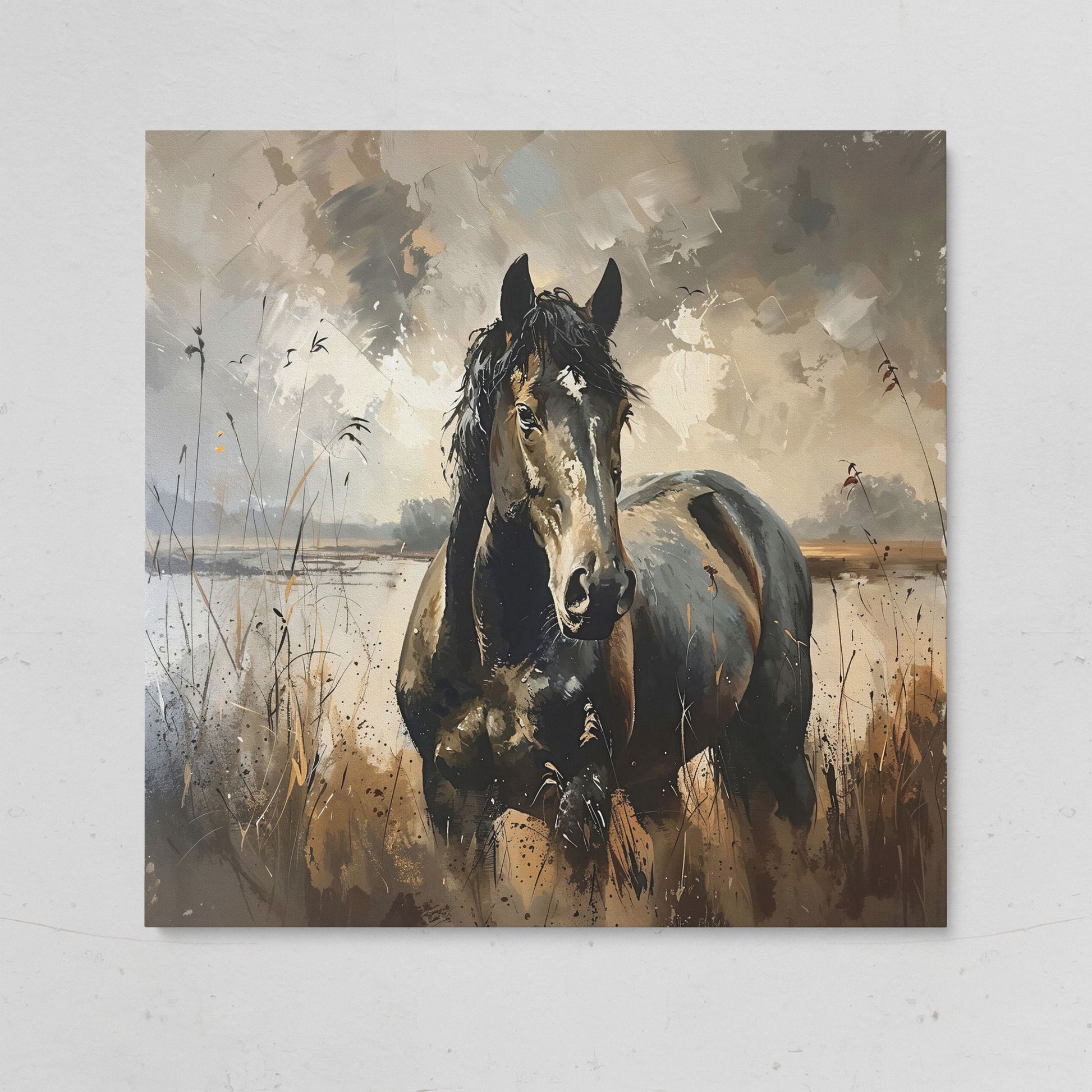 Brown Horse in Open Field Canvas on gallery wrap
