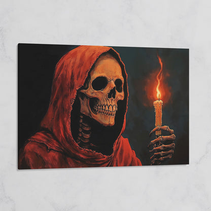 Skeleton with Candle Canvas Wall Art on gallery wrap
