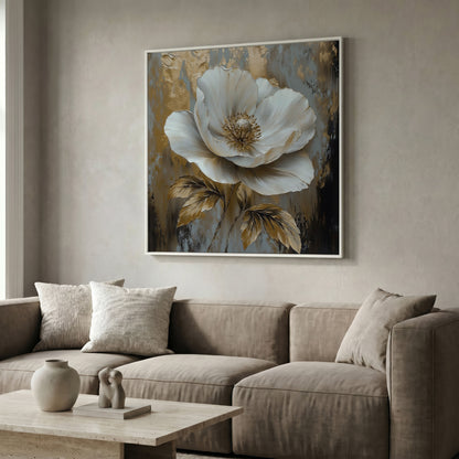 White Flower Abstract Canvas in white floating frame