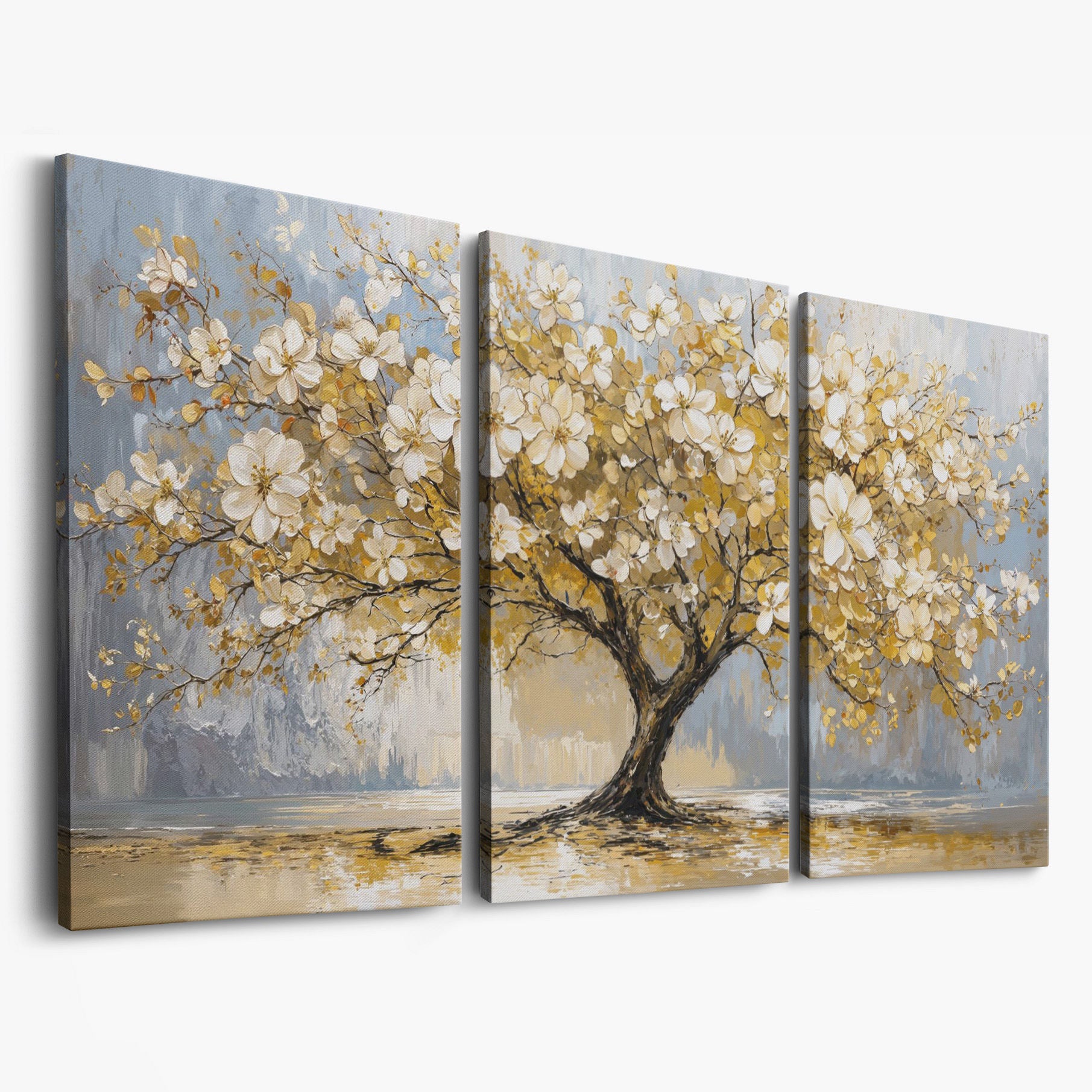 Flowering Tree Canvas Wall Art as 3-panel split version