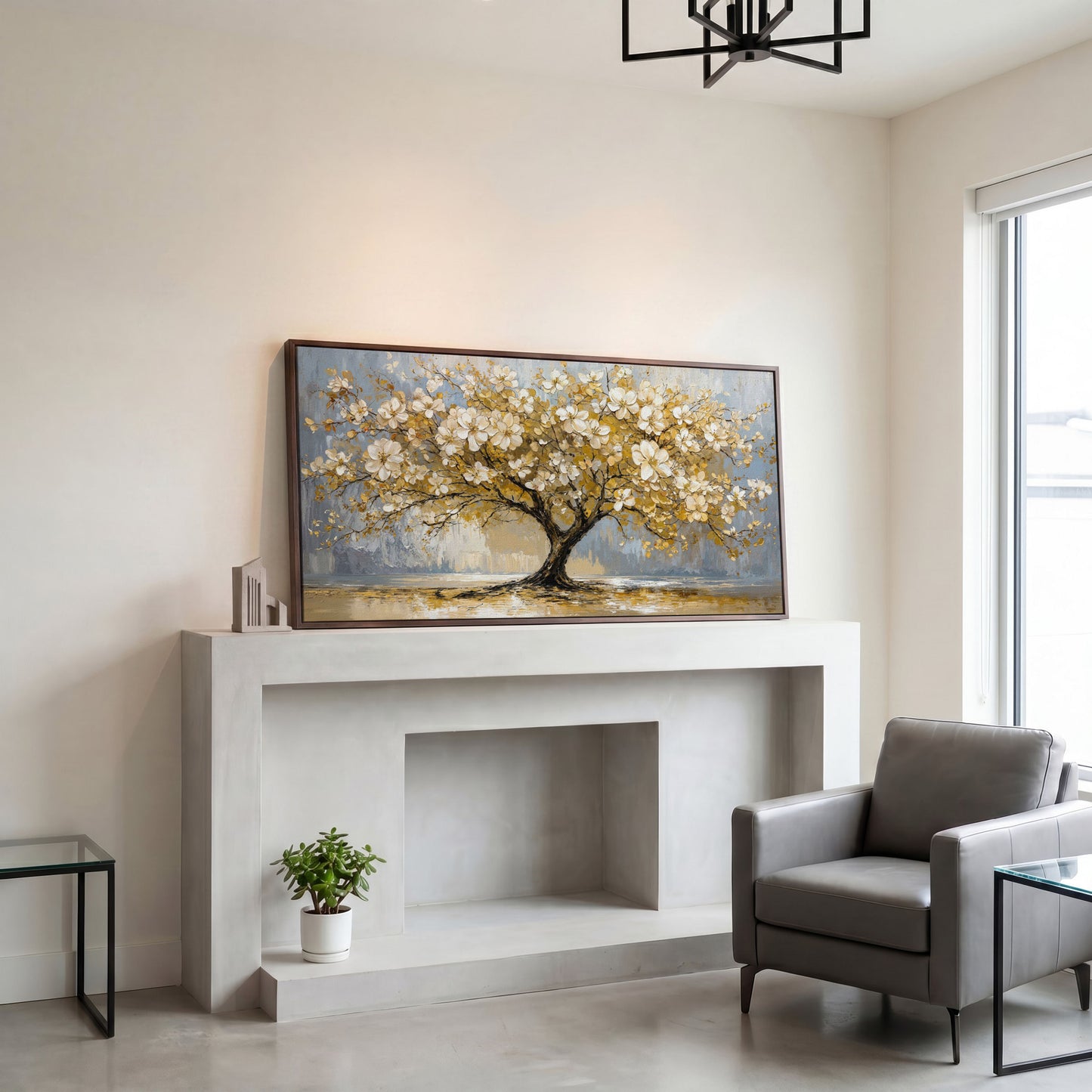 Flowering Tree Canvas Wall Art in dark walnut floating frame