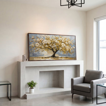 Flowering Tree Canvas Wall Art in dark walnut floating frame