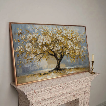 Flowering Tree Canvas Wall Art in rose gold floating frame
