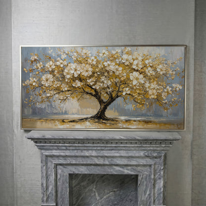 Flowering Tree Canvas Wall Art in silver floating frame