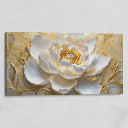 White and Gold Peony Canvas on gallery wrap