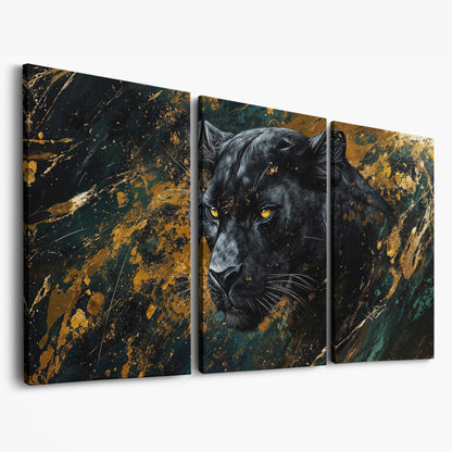 Black Panther Wildlife Canvas as 3-panel split version