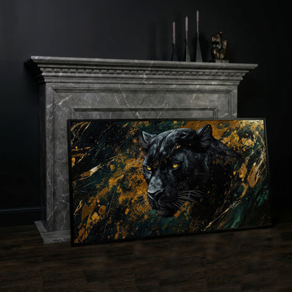 Black Panther Wildlife Canvas in black floating frame