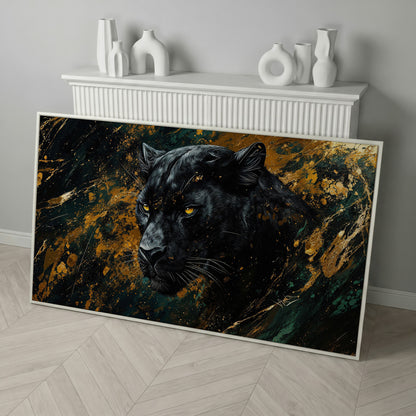 Black Panther Wildlife Canvas in white floating frame