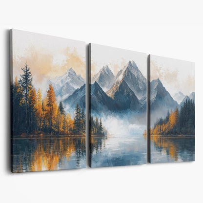 Mountain Vista with Autumn Forest Canvas Print as 3-panel split version