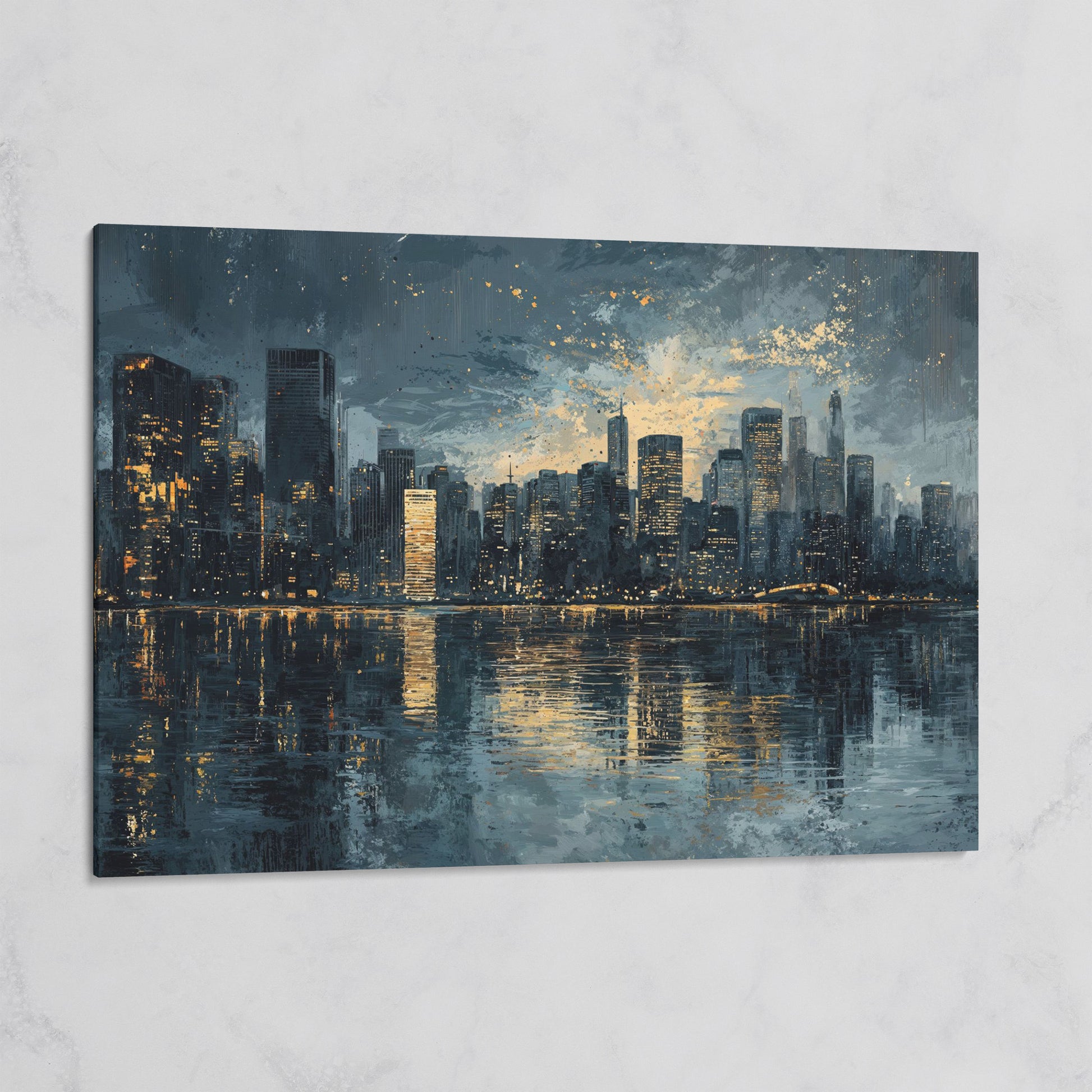 Night Cityscape Reflection Canvas Print on gallery wrap