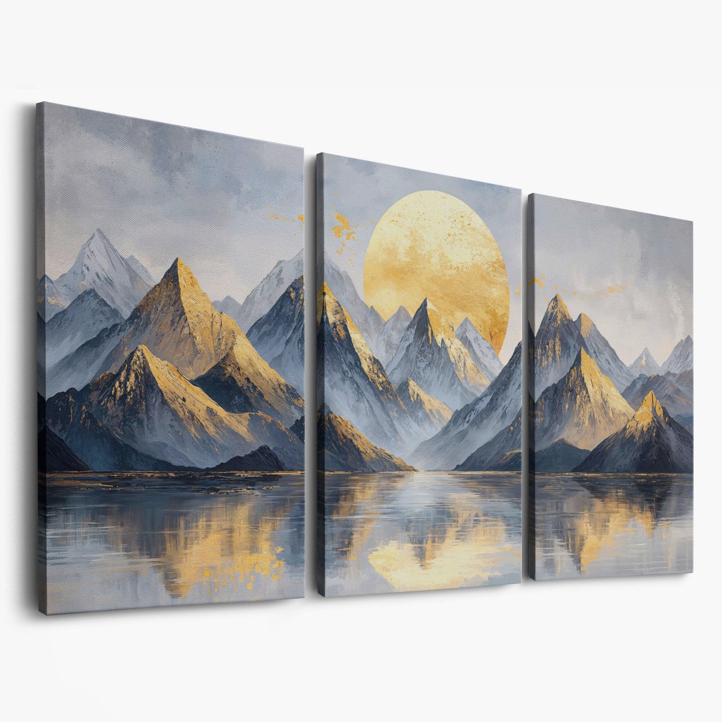 Golden Sun and Majestic Mountains Canvas as 3-panel split version