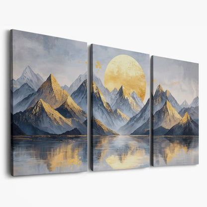 Golden Sun and Majestic Mountains Canvas as 3-panel split version