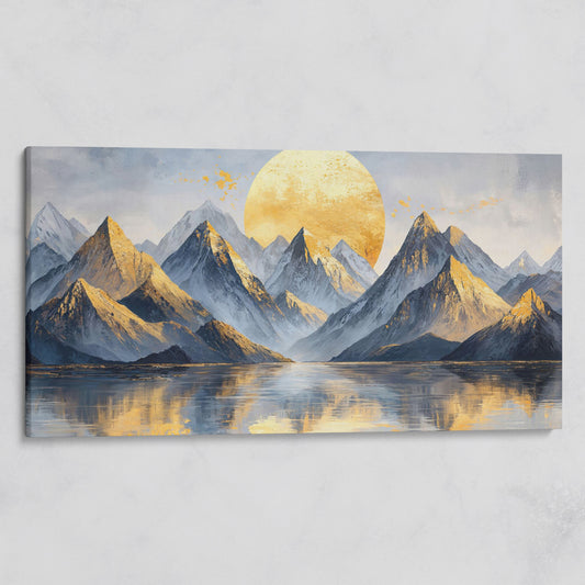 Golden Sun and Majestic Mountains Canvas on gallery wrap