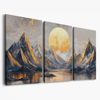 Sun and Mountain Peaks Canvas as 3-panel split version