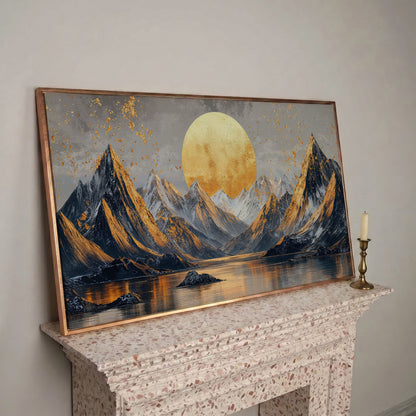 Sun and Mountain Peaks Canvas in rose gold floating frame