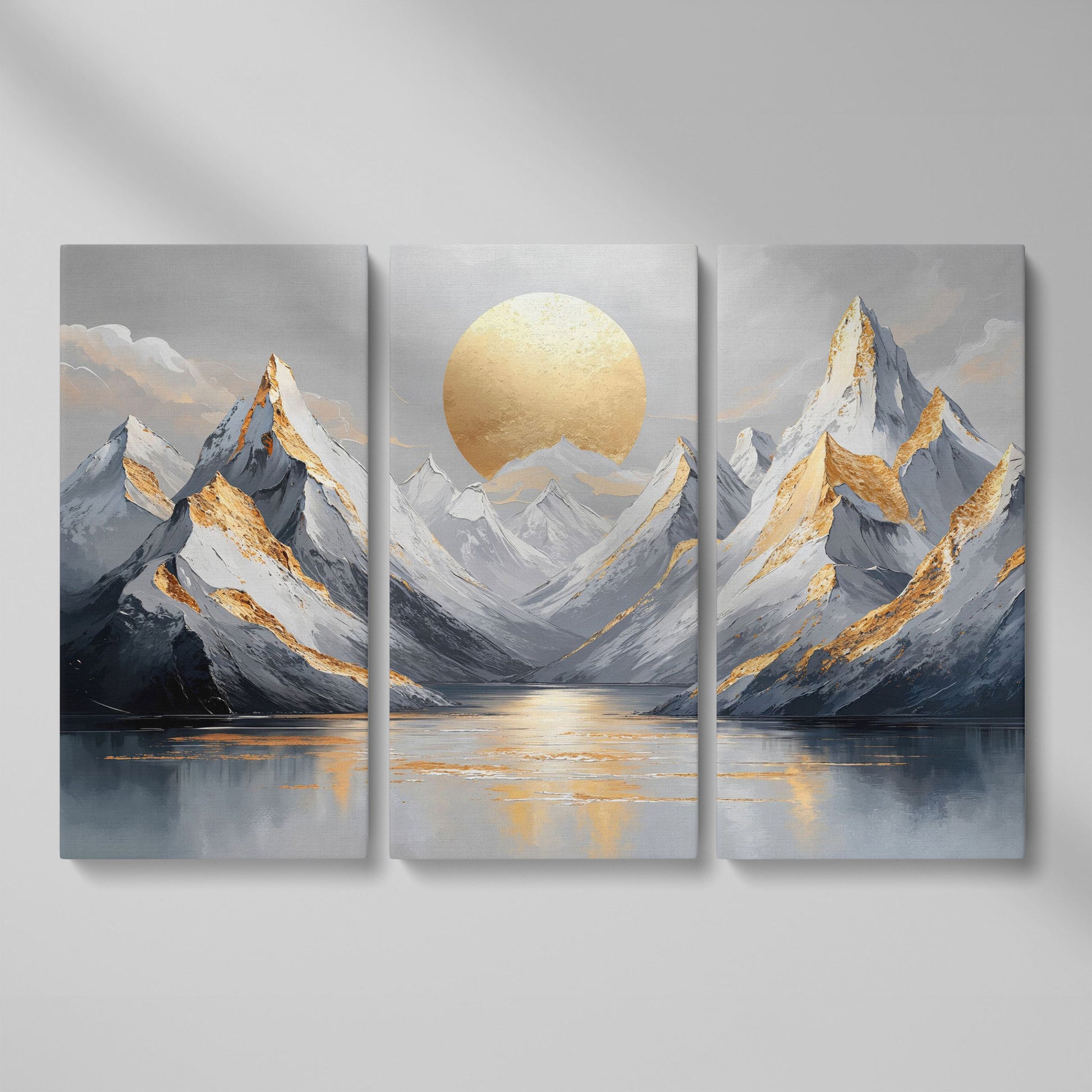 Sun Over Mountains Abstract Landscape Canvas as 3-panel split version