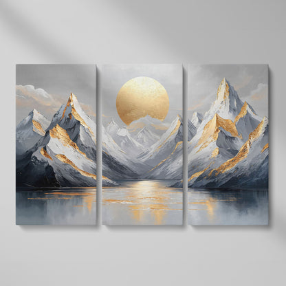 Sun Over Mountains Abstract Landscape Canvas as 3-panel split version