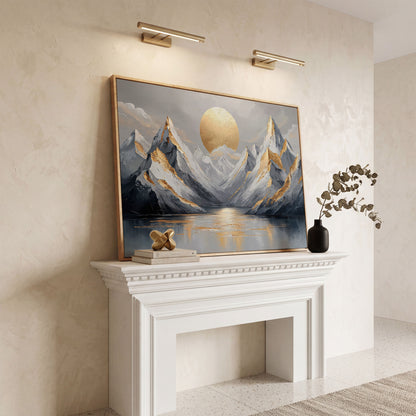 Sun Over Mountains Abstract Landscape Canvas in white oak floating frame