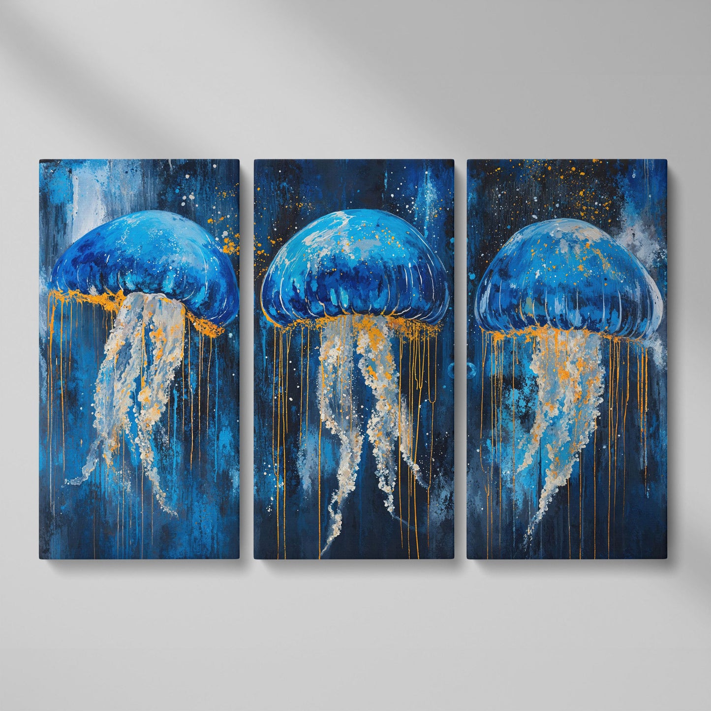 Blue Ocean Jellyfish Canvas as 3-panel split version