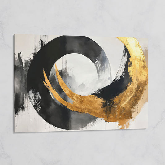 Gold and Black Circle Canvas on gallery wrap