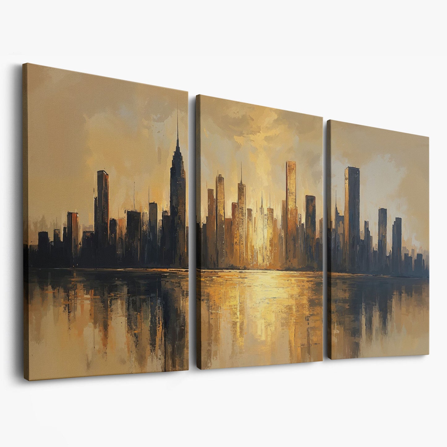 Golden Cityscape Skyline Canvas as 3-panel split version