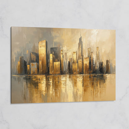 Cityscape Reflection Canvas Print in Ochre and Taupe on gallery wrap