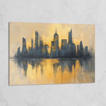 City Skyline Reflection Canvas Print. Golden Urban Abstract on gallery wrap