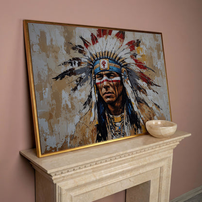 Native American Warrior Portrait Canvas in rose gold floating frame