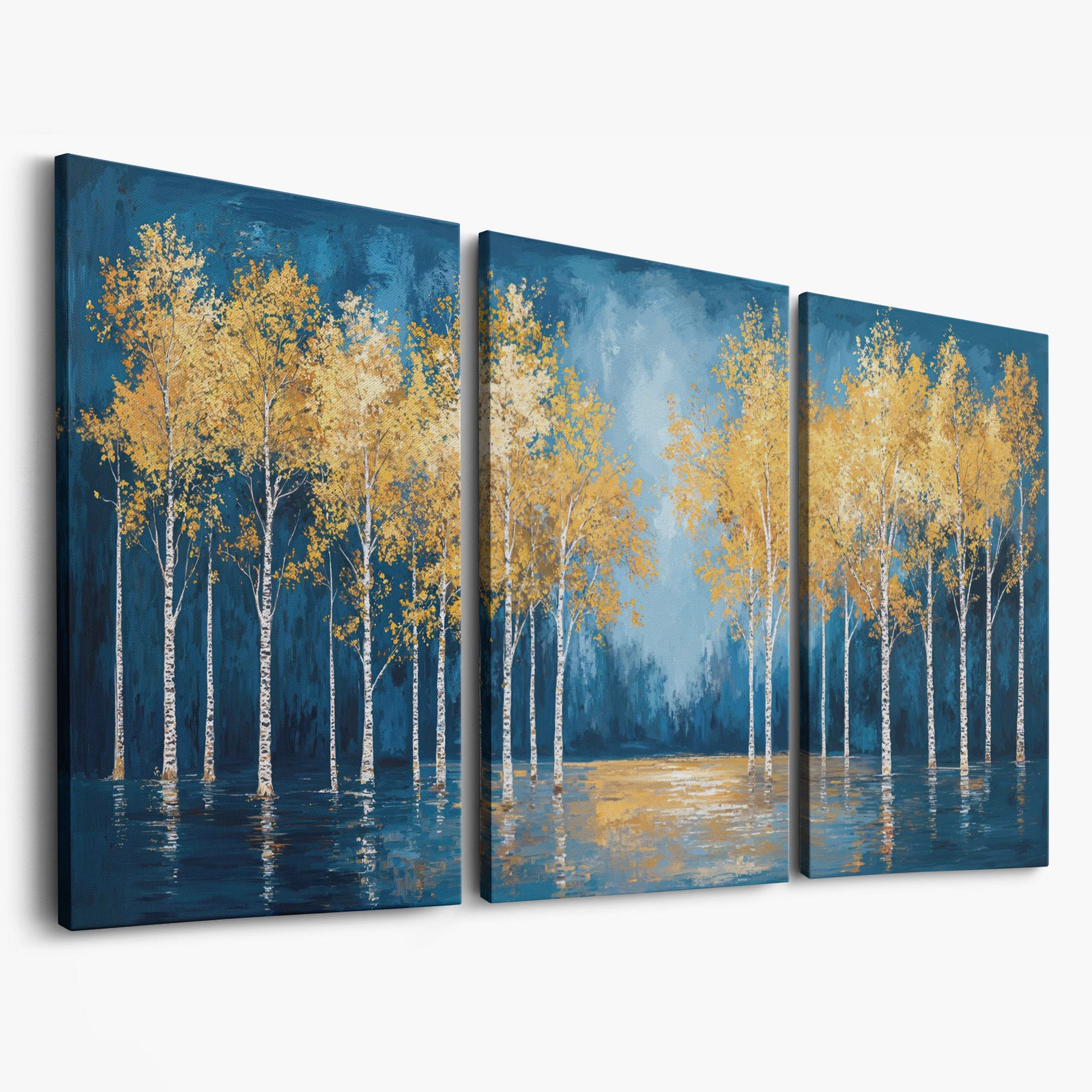 Golden Birch Trees Autumn Forest Canvas as 3-panel split version