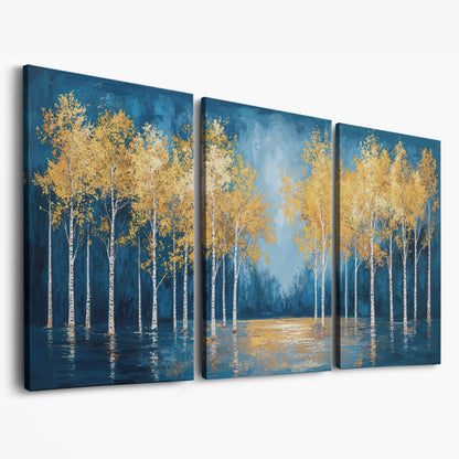 Golden Birch Trees Autumn Forest Canvas as 3-panel split version