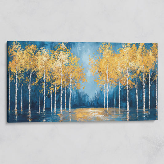 Golden Birch Trees Autumn Forest Canvas on gallery wrap