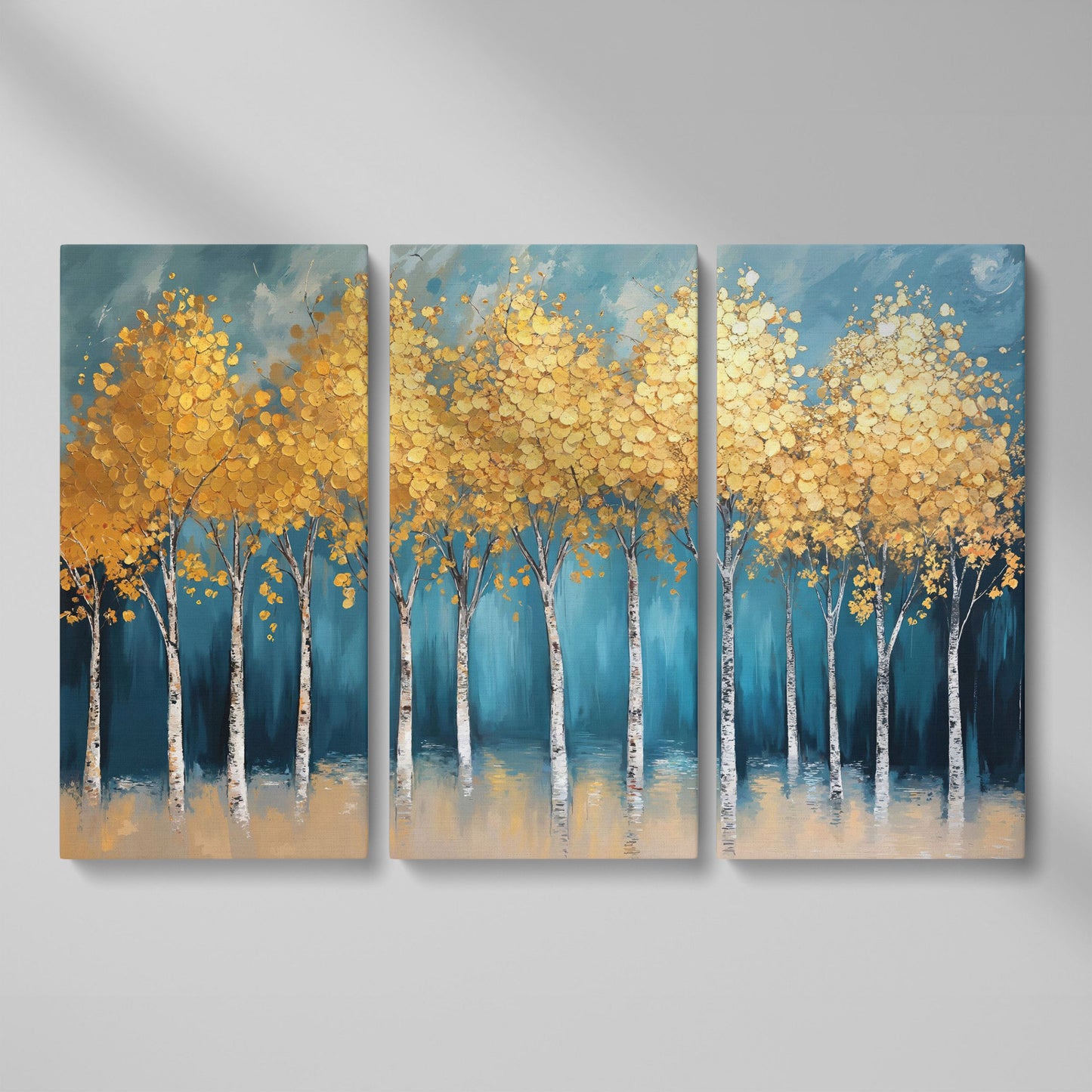 Serene Birch Forest Landscape Canvas as 3-panel split version
