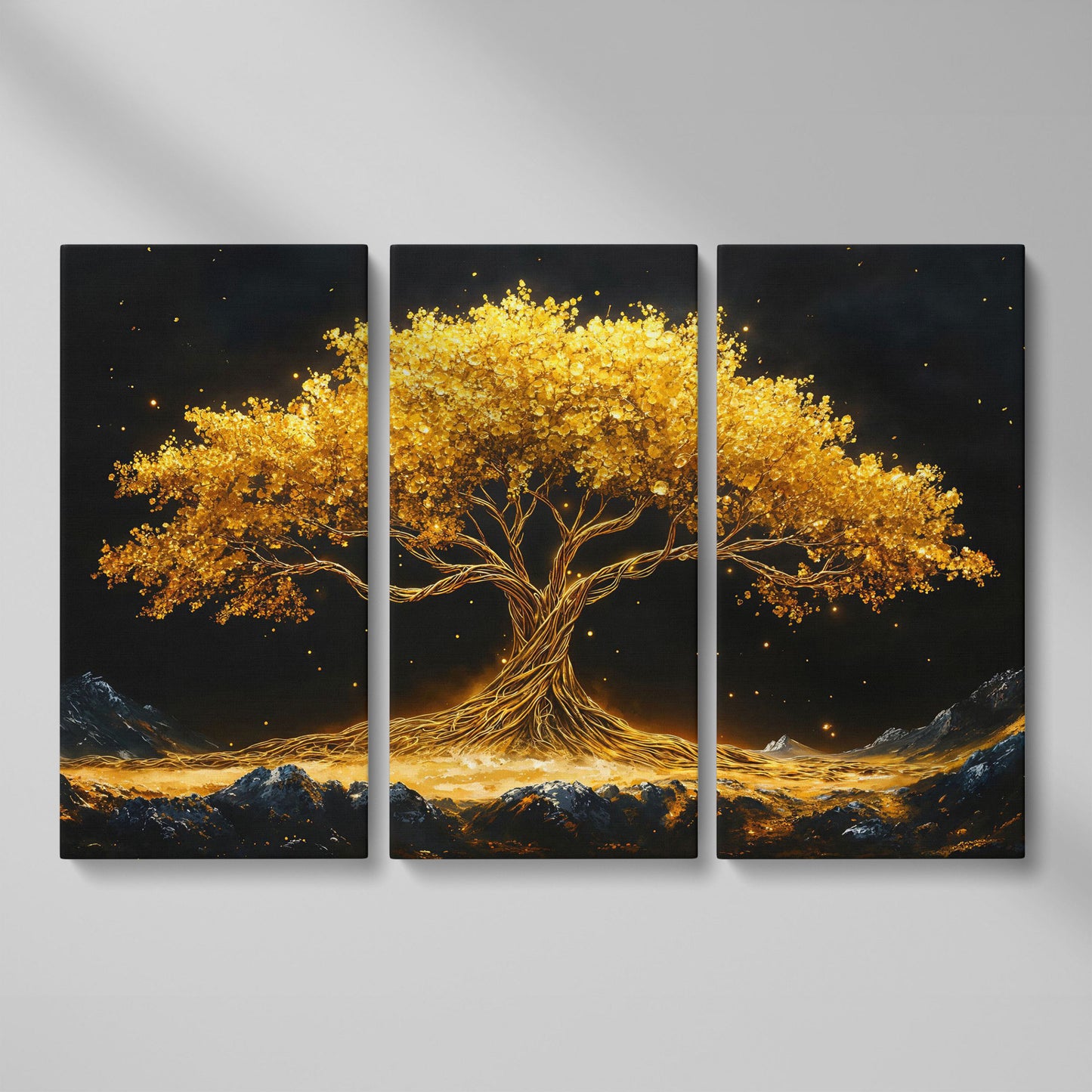 Golden Tree of Life Canvas Print as 3-panel split version