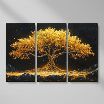 Golden Tree of Life Canvas Print as 3-panel split version