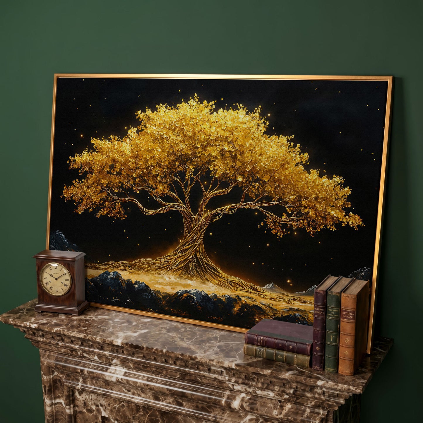 Golden Tree of Life Canvas Print in antique gold floating frame