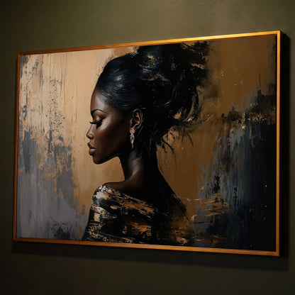 Elegant Woman in Profile Canvas Art shown in antique gold floating frame