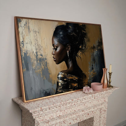 Elegant Woman in Profile Canvas Art in rose gold floating frame
