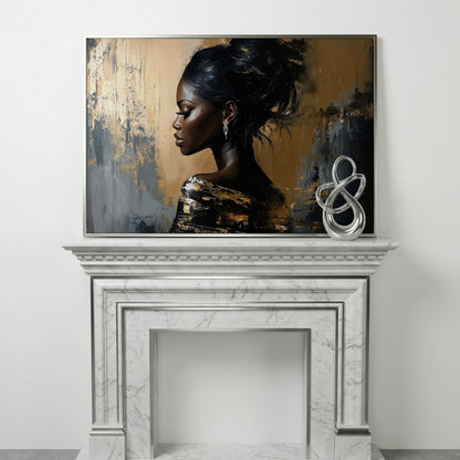 Elegant Woman in Profile Canvas Art in silver floating frame