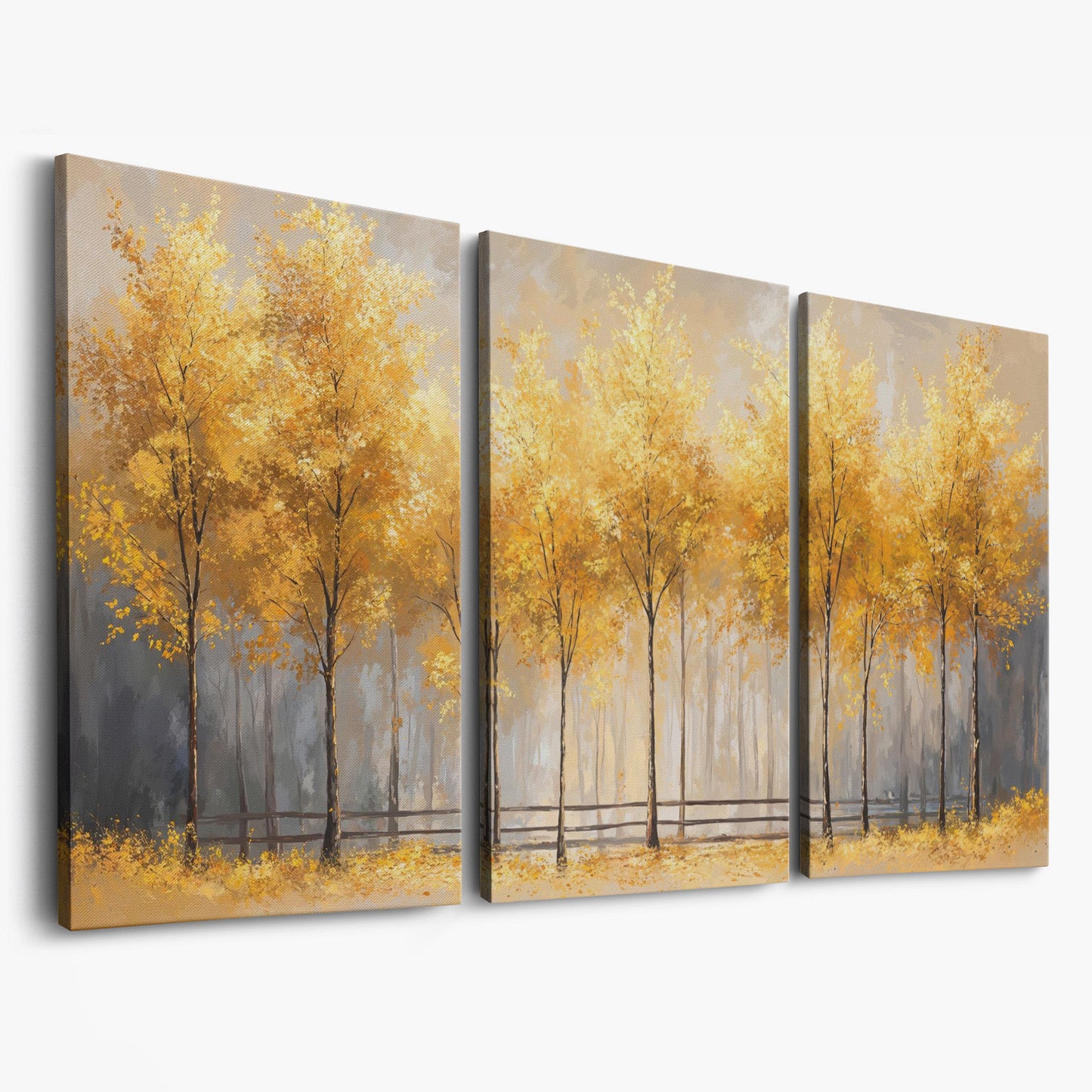 Golden Autumn Trees Canvas Print as 3-panel split version