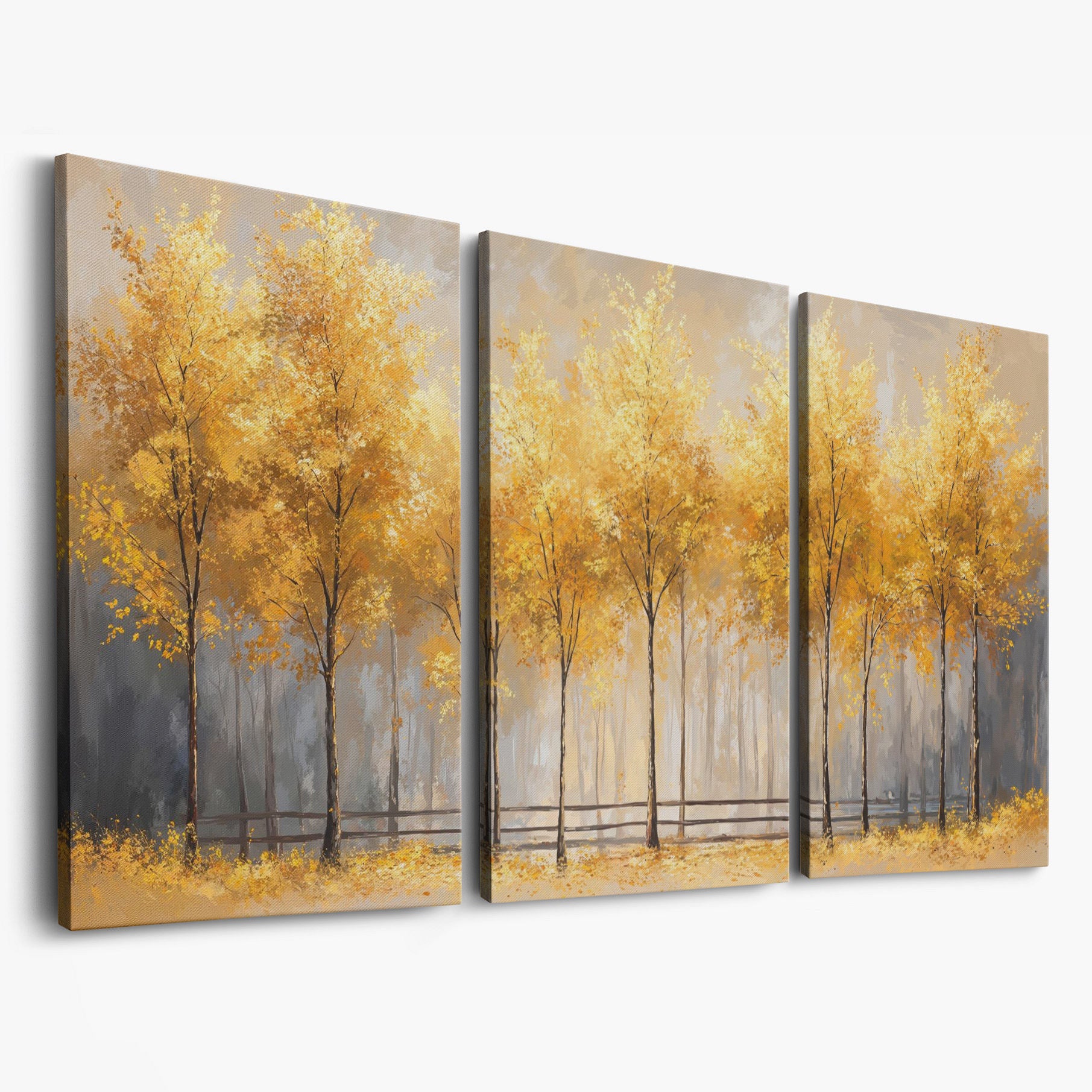 Golden Autumn Trees Canvas Print as 3-panel split version