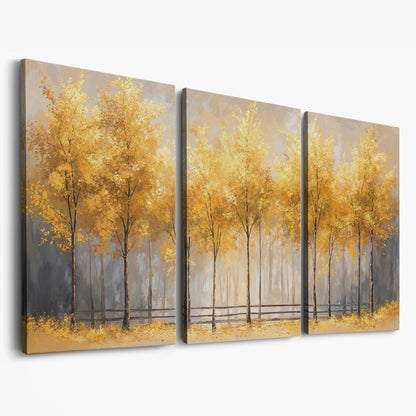 Golden Autumn Trees Canvas Print as 3-panel split version